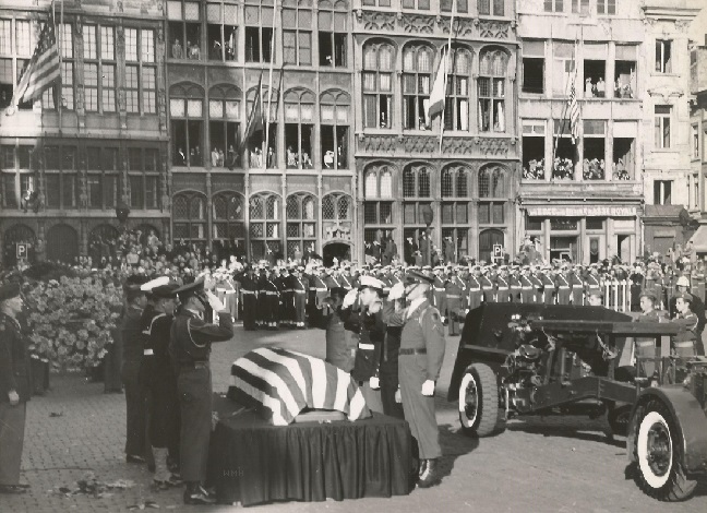 Soldiers Airman Marines and Sailors salute military casket in Europe 1947