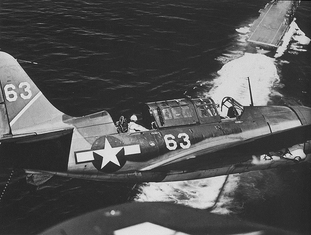 Helldiver SB2C-1C on approach to the Yorktown CV10